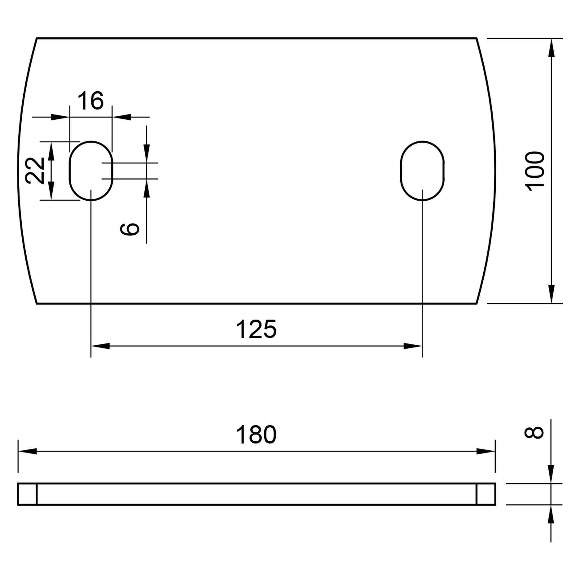 Stahl Ankerplatte 180 x 100 x 8 mm - gelocht