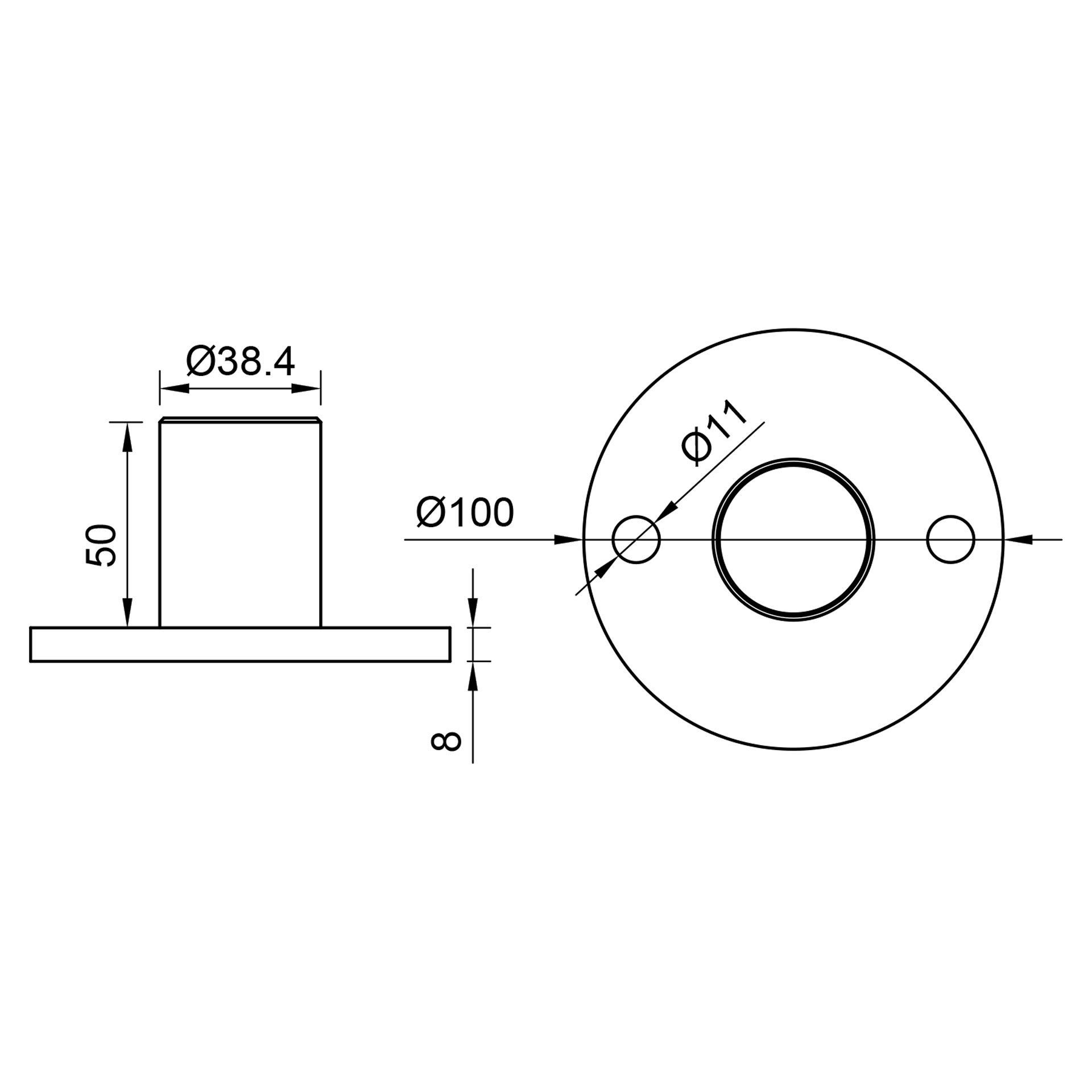 Edelstahl Bodenplatte - für Rohr 42,4 x 2 mm